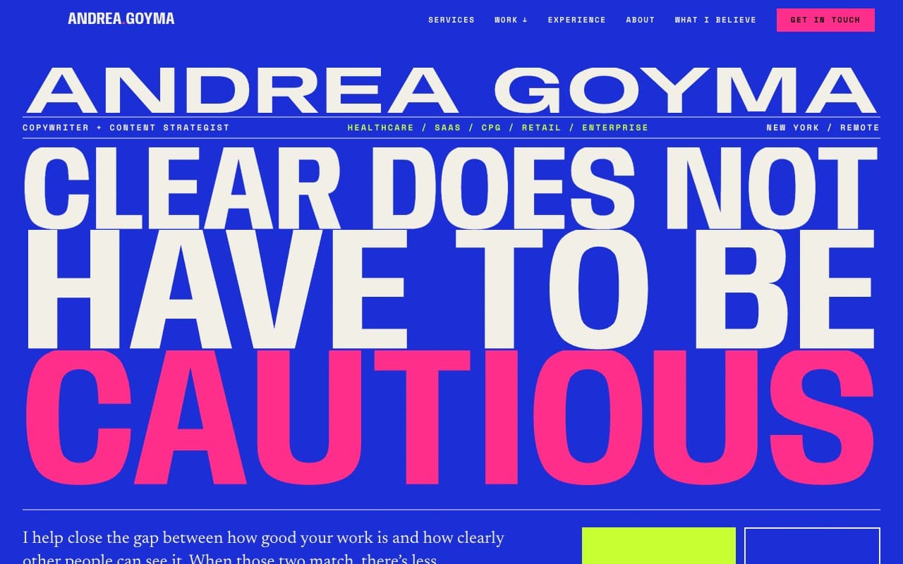 Andrea Goyma live website homepage