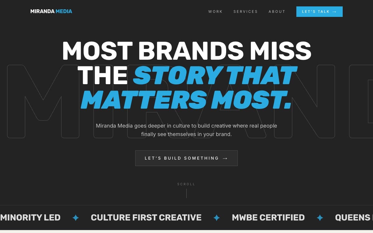 Miranda Media live website homepage